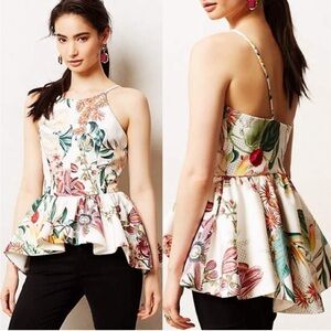 Cameo Anthropologie Dahlia Floral Ruffle Hi Low Peplum Top